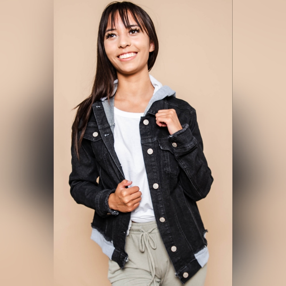 Hooded Denim Jacket - Size XL